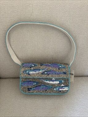 BNWT Anthropologie Fiona Beaded Bag in Sardine